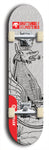 Skateboard deck: Limited edition, North American maple skateboard deck designed by underground artist BellyRash -- available in widths 7.5 to 8.5 inches in both mellow concave and steep concave shapes. Artwork: BUTTUGLY MONSTERS brand popsicle-shaped skateboard deck with monster in background.