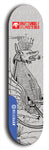 Skateboard deck: Limited edition, North American maple skateboard deck designed by underground artist BellyRash -- available in widths 7.5 to 8.5 inches in both mellow concave and steep concave shapes. Artwork: BUTTUGLY MONSTERS brand popsicle-shaped skateboard deck with monster in background.