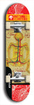 Skateboard deck: Limited edition, North American maple skateboard deck designed by underground artist BellyRash -- available in widths 7.5 to 8.5 inches in both mellow concave and steep concave shapes. Artwork: BUTTUGLY MONSTERS brand popsicle-shaped skateboard deck with monster in background.