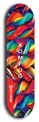 Skateboard deck: Limited edition, North American maple skateboard deck designed by underground artist BellyRash - available widths 7.5 to 8.5 inches in both mellow concave and steep concave shapes. Artwork: XOMFUG logo brand popsicle-shaped deck