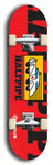 Skateboard deck: Limited edition, North American maple skateboard deck designed by underground artist BellyRash -- available in widths 7.5 to 8.5 inches in both mellow concave and steep concave shapes. Artwork: Cartoon ambulance on a popsicle-shaped skateboard deck with bright red background. 