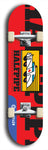 Skateboard deck: Limited edition, North American maple skateboard deck designed by underground artist BellyRash -- available in widths 7.5 to 8.5 inches in both mellow concave and steep concave shapes. Artwork: Cartoon ambulance on a popsicle-shaped skateboard deck with bright red background. 