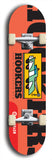 Skateboard deck: Limited edition, North American maple skateboard deck designed by underground artist BellyRash -- available in widths 7.5 to 8.5 inches in both mellow concave and steep concave shapes. Artwork: Cartoon tow truck on a popsicle-shaped skateboard deck with orange background. 