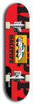 Skateboard deck: Limited edition, North American maple skateboard deck designed by underground artist BellyRash -- available in widths 7.5 to 8.5 inches in both mellow concave and steep concave shapes. Artwork: Cartoon ambulance on a popsicle-shaped skateboard deck with bright red background. 