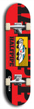 Skateboard deck: Limited edition, North American maple skateboard deck designed by underground artist BellyRash -- available in widths 7.5 to 8.5 inches in both mellow concave and steep concave shapes. Artwork: Cartoon ambulance on a popsicle-shaped skateboard deck with bright red background. 