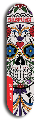 Skateboard deck: Limited edition, North American maple skateboard deck designed by underground artist BellyRash - available widths 7.5 to 8.5 inches in both mellow concave and steep concave shapes. Artwork: SK8PUNX logo brand popsicle-shaped deck