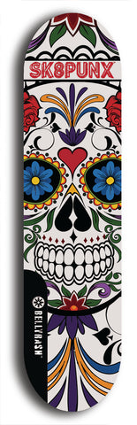 Skateboard deck: Limited edition, North American maple skateboard deck designed by underground artist BellyRash - available widths 7.5 to 8.5 inches in both mellow concave and steep concave shapes. Artwork: SK8PUNX logo brand popsicle-shaped deck