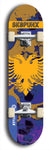 Skateboard deck: Limited edition, North American maple skateboard deck designed by underground artist BellyRash - available widths 7.5 to 8.5 inches in both mellow concave and steep concave shapes. Artwork: SK8PUNX logo brand popsicle-shaped deck