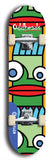 Skateboard deck: Limited edition, North American maple skateboard deck designed by underground artist BellyRash -- available in widths 7.5 to 8.5 inches in both mellow concave and steep concave shapes. Artwork: Oddheads brand popsicle-shaped skateboard deck with cartoon head on dark background. 