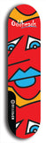 Skateboard deck: Limited edition, North American maple skateboard deck designed by underground artist BellyRash -- available in widths 7.5 to 8.5 inches in both mellow concave and steep concave shapes. Artwork: Oddheads brand popsicle-shaped skateboard deck with cartoon head on dark background. 