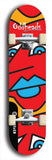 Skateboard deck: Limited edition, North American maple skateboard deck designed by underground artist BellyRash -- available in widths 7.5 to 8.5 inches in both mellow concave and steep concave shapes. Artwork: Oddheads brand popsicle-shaped skateboard deck with cartoon head on dark background. 