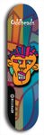 Skateboard deck: Limited edition, North American maple skateboard deck designed by underground artist BellyRash -- available in widths 7.5 to 8.5 inches in both mellow concave and steep concave shapes. Artwork: Oddheads brand popsicle-shaped skateboard deck with cartoon head on dark background. 