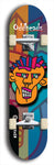 Skateboard deck: Limited edition, North American maple skateboard deck designed by underground artist BellyRash -- available in widths 7.5 to 8.5 inches in both mellow concave and steep concave shapes. Artwork: Oddheads brand popsicle-shaped skateboard deck with cartoon head on dark background. 