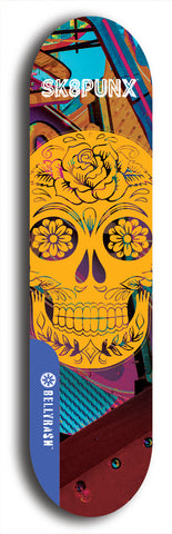 Skateboard deck: Limited edition, North American maple skateboard deck designed by underground artist BellyRash - available widths 7.5 to 8.5 inches in both mellow concave and steep concave shapes. Artwork: SK8PUNX logo brand popsicle-shaped deck