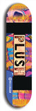 Skateboard deck: Limited edition, North American maple skateboard deck designed by underground artist BellyRash - available widths 7.5 to 8.5 inches in both mellow concave and steep concave shapes. Artwork: PLUSH logo brand popsicle-shaped deck