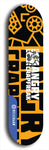 Skateboard deck: Limited edition, North American maple skateboard deck designed by underground artist BellyRash - available widths 7.5 to 8.5 inches in both mellow concave and steep concave shapes. Artwork: ANGRY CRAPFREAK brand popsicle-shaped with a multi-colored patterned background with large ANGRY CRAPFREAK logo