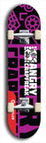 Skateboard deck: Limited edition, North American maple skateboard deck designed by underground artist BellyRash - available widths 7.5 to 8.5 inches in both mellow concave and steep concave shapes. Artwork: ANGRY CRAPFREAK brand popsicle-shaped with a multi-colored patterned background with large ANGRY CRAPFREAK logo