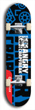 Skateboard deck: Limited edition, North American maple skateboard deck designed by underground artist BellyRash - available widths 7.5 to 8.5 inches in both mellow concave and steep concave shapes. Artwork: ANGRY CRAPFREAK brand popsicle-shaped with a multi-colored patterned background with large ANGRY CRAPFREAK logo