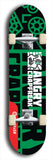 Skateboard deck: Limited edition, North American maple skateboard deck designed by underground artist BellyRash - available widths 7.5 to 8.5 inches in both mellow concave and steep concave shapes. Artwork: ANGRY CRAPFREAK brand popsicle-shaped with a multi-colored patterned background with large ANGRY CRAPFREAK logo 