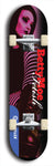 Skateboard deck: Limited edition, North American maple skateboard deck designed by underground artist BellyRash - available widths 7.5 to 8.5 inches in both mellow concave and steep concave shapes. Artwork: BETTYMOE FETISH logo brand popsicle-shaped deck with dark purple and black emo woman in background