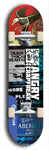 Skateboard deck: Limited edition, North American maple skateboard deck designed by underground artist BellyRash - available widths 7.5 to 8.5 inches in both mellow concave and steep concave shapes. Artwork: ANGRY CRAPFREAK brand popsicle-shaped with a multi-colored patterned background with large ANGRY CRAPFREAK logo 