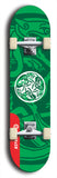 Skateboard deck: Limited edition, North American maple skateboard deck designed by underground artist BellyRash - available widths 7.5 to 8.5 inches in both mellow concave and steep concave shapes. Artwork: popsicle-shaped deck with green background and large Celtic symbol in the middle of the deck