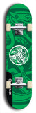 Skateboard deck: Limited edition, North American maple skateboard deck designed by underground artist BellyRash - available widths 7.5 to 8.5 inches in both mellow concave and steep concave shapes. Artwork: popsicle-shaped deck with green background and large Celtic symbol in the middle of the deck