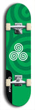 Skateboard deck: Limited edition, North American maple skateboard deck designed by underground artist BellyRash - available widths 7.5 to 8.5 inches in both mellow concave and steep concave shapes. Artwork: popsicle-shaped deck with green background and large Celtic symbol in the middle of the deck