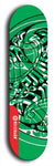 Skateboard deck: Limited edition, North American maple skateboard deck designed by underground artist BellyRash - available widths 7.5 to 8.5 inches in both mellow concave and steep concave shapes. Artwork: popsicle-shaped deck with green background and large Celtic symbol in the middle of the deck