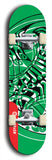 Skateboard deck: Limited edition, North American maple skateboard deck designed by underground artist BellyRash - available widths 7.5 to 8.5 inches in both mellow concave and steep concave shapes. Artwork: popsicle-shaped deck with green background and large Celtic symbol in the middle of the deck