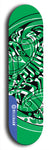 Skateboard deck: Limited edition, North American maple skateboard deck designed by underground artist BellyRash - available widths 7.5 to 8.5 inches in both mellow concave and steep concave shapes. Artwork: popsicle-shaped deck with green background and large Celtic symbol in the middle of the deck