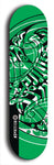 Skateboard deck: Limited edition, North American maple skateboard deck designed by underground artist BellyRash - available widths 7.5 to 8.5 inches in both mellow concave and steep concave shapes. Artwork: popsicle-shaped deck with green background and large Celtic symbol in the middle of the deck