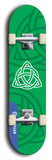 Skateboard deck: Limited edition, North American maple skateboard deck designed by underground artist BellyRash - available widths 7.5 to 8.5 inches in both mellow concave and steep concave shapes. Artwork: popsicle-shaped deck with green background and large Celtic symbol in the middle of the deck