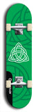 Skateboard deck: Limited edition, North American maple skateboard deck designed by underground artist BellyRash - available widths 7.5 to 8.5 inches in both mellow concave and steep concave shapes. Artwork: popsicle-shaped deck with green background and large Celtic symbol in the middle of the deck