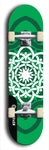 Skateboard deck: Limited edition, North American maple skateboard deck designed by underground artist BellyRash - available widths 7.5 to 8.5 inches in both mellow concave and steep concave shapes. Artwork: popsicle-shaped deck with green background and large Celtic symbol in the middle of the deck