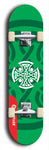 Skateboard deck: Limited edition, North American maple skateboard deck designed by underground artist BellyRash - available widths 7.5 to 8.5 inches in both mellow concave and steep concave shapes. Artwork: popsicle-shaped deck with green background and large Celtic symbol in the middle of the deck