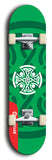 Skateboard deck: Limited edition, North American maple skateboard deck designed by underground artist BellyRash - available widths 7.5 to 8.5 inches in both mellow concave and steep concave shapes. Artwork: popsicle-shaped deck with green background and large Celtic symbol in the middle of the deck