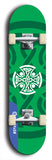 Skateboard deck: Limited edition, North American maple skateboard deck designed by underground artist BellyRash - available widths 7.5 to 8.5 inches in both mellow concave and steep concave shapes. Artwork: popsicle-shaped deck with green background and large Celtic symbol in the middle of the deck