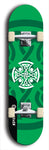 Skateboard deck: Limited edition, North American maple skateboard deck designed by underground artist BellyRash - available widths 7.5 to 8.5 inches in both mellow concave and steep concave shapes. Artwork: popsicle-shaped deck with green background and large Celtic symbol in the middle of the deck