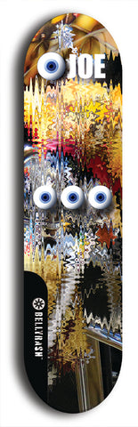 Skateboard deck: Limited edition, North American maple skateboard deck designed by underground artist BellyRash - available widths 7.5 to 8.5 inches in both mellow concave and steep concave shapes. Artwork: EYEBALL JOE logo brand popsicle-shaped deck 