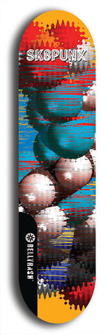 Skateboard deck: Limited edition, North American maple skateboard deck designed by underground artist BellyRash - available widths 7.5 to 8.5 inches in both mellow concave and steep concave shapes. Artwork: SK8PUNX logo brand popsicle-shaped deck