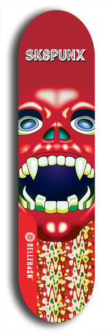 Skateboard deck: Limited edition, North American maple skateboard deck designed by underground artist BellyRash - available widths 7.5 to 8.5 inches in both mellow concave and steep concave shapes. Artwork: SK8PUNX logo brand popsicle-shaped deck