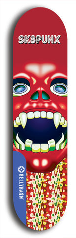 Skateboard deck: Limited edition, North American maple skateboard deck designed by underground artist BellyRash - available widths 7.5 to 8.5 inches in both mellow concave and steep concave shapes. Artwork: SK8PUNX logo brand popsicle-shaped deck