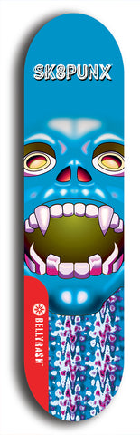 Skateboard deck: Limited edition, North American maple skateboard deck designed by underground artist BellyRash - available widths 7.5 to 8.5 inches in both mellow concave and steep concave shapes. Artwork: SK8PUNX logo brand popsicle-shaped deck