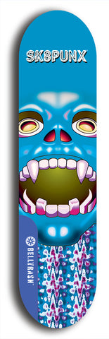 Skateboard deck: Limited edition, North American maple skateboard deck designed by underground artist BellyRash - available widths 7.5 to 8.5 inches in both mellow concave and steep concave shapes. Artwork: SK8PUNX logo brand popsicle-shaped deck