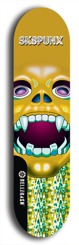 Skateboard deck: Limited edition, North American maple skateboard deck designed by underground artist BellyRash - available widths 7.5 to 8.5 inches in both mellow concave and steep concave shapes. Artwork: SK8PUNX logo brand popsicle-shaped deck