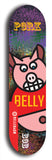 Limited edition, North American maple skateboard deck designed by underground artist BellyRash -- available in widths 7.5 to 8.5 inches in both mellow concave and steep concave shapes. Artwork: PORK BELLY BOB brand popsicle-shaped skateboard deck with a varied, multi-colored background