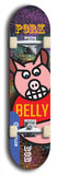 Limited edition, North American maple skateboard deck designed by underground artist BellyRash -- available in widths 7.5 to 8.5 inches in both mellow concave and steep concave shapes. Artwork: PORK BELLY BOB brand popsicle-shaped skateboard deck with a varied, multi-colored background