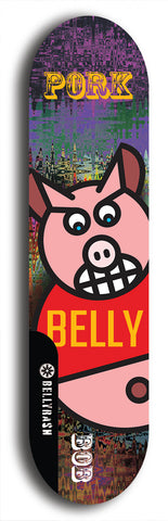 Limited edition, North American maple skateboard deck designed by underground artist BellyRash -- available in widths 7.5 to 8.5 inches in both mellow concave and steep concave shapes. Artwork: PEOPLE brand popsicle-shaped skateboard deck with a black and white human face inside a swirling multi-colored background