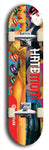 Skateboard deck: Limited edition, North American maple skateboard deck designed by underground artist BellyRash - available widths 7.5 to 8.5 inches in both mellow concave and steep concave shapes. Artwork: HATEMOM logo brand popsicle-shaped deck